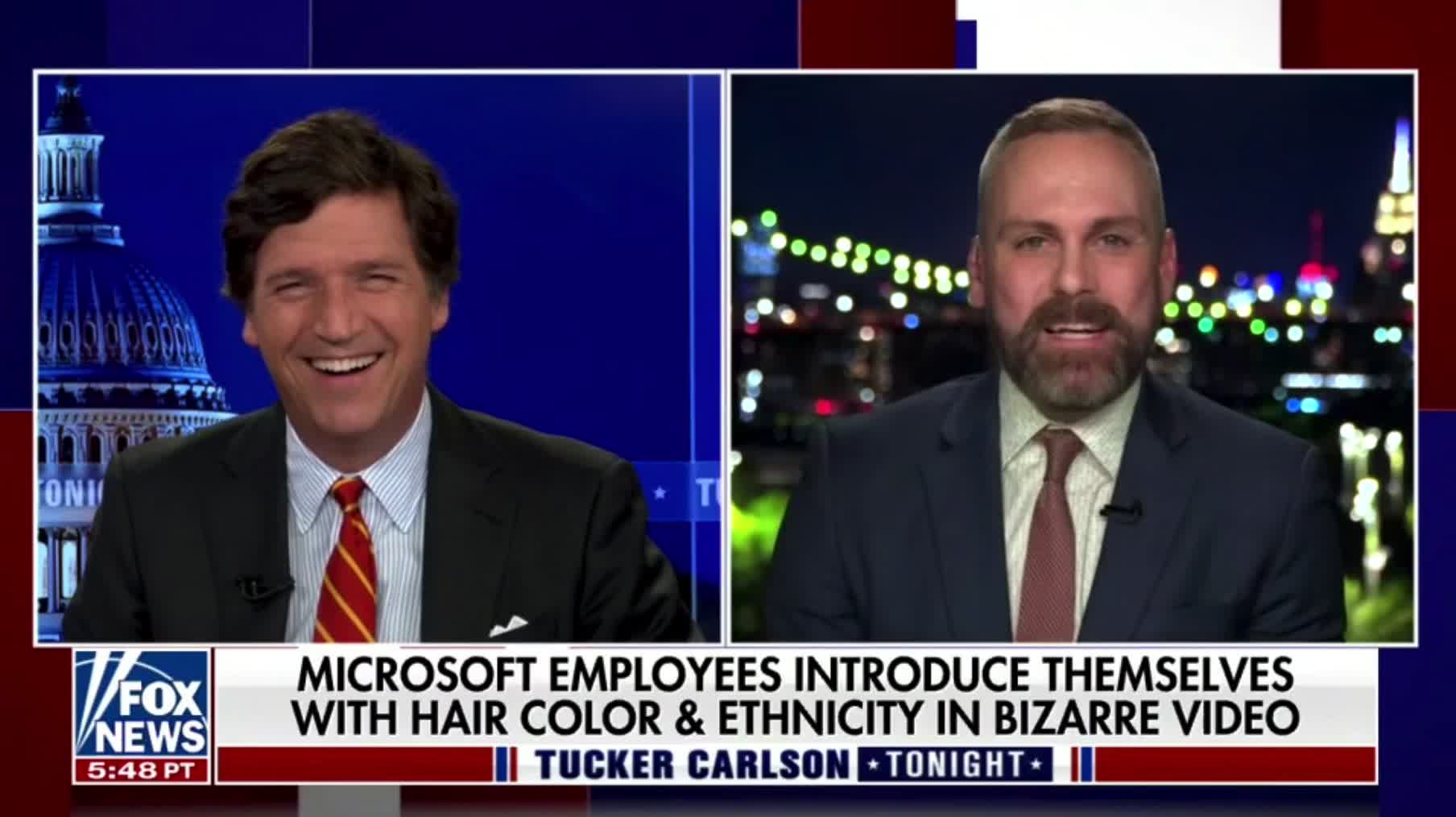 Chadwick Moore and Tucker Carlson laugh at the recent bizarre woke Microsoft presentation