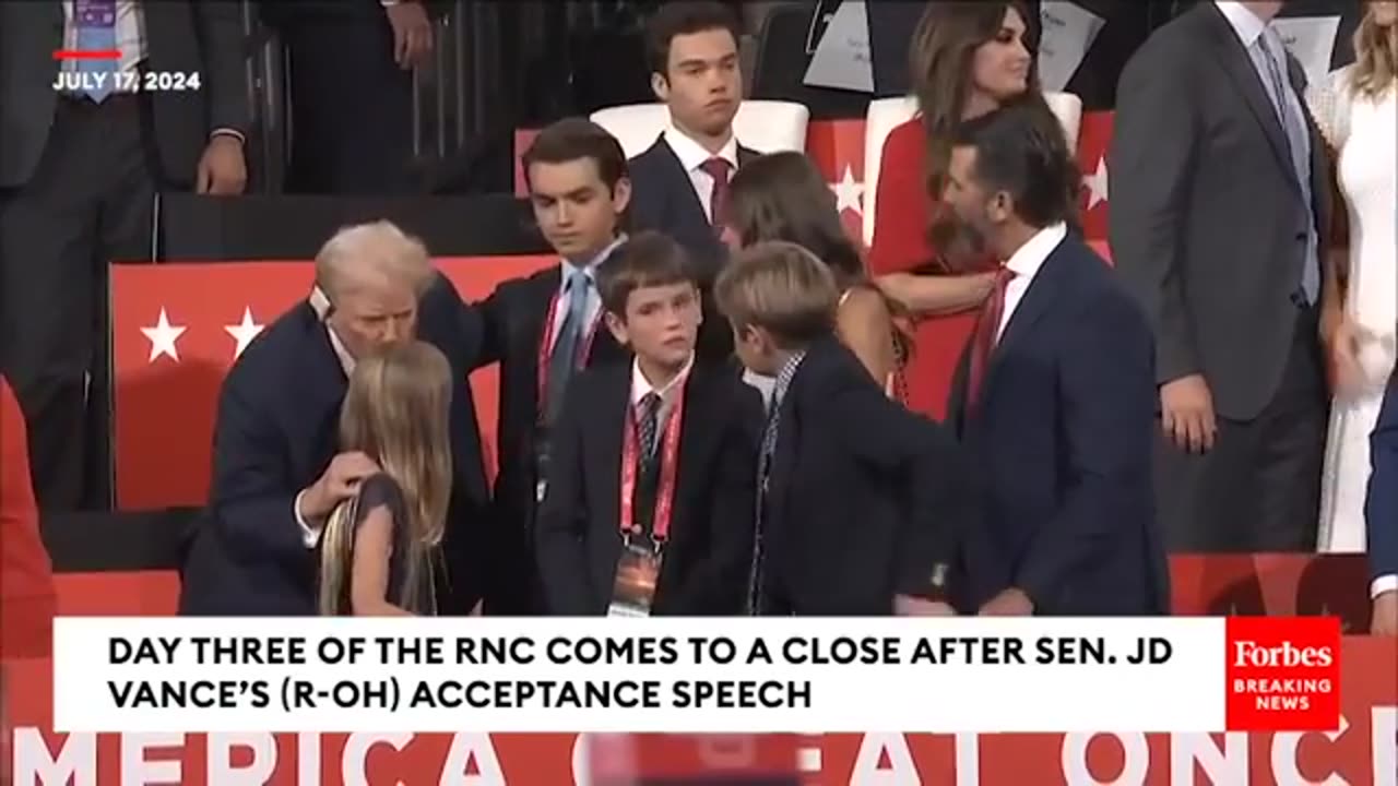 Former President Trump Hugs His Grandson, Prays With Family As Day 3 Of RNC Comes To Close