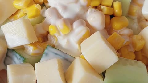 Easy Melon Cucumber Corn and Cheese Salad #food #cooking #recipe #homecooked #saladrecipe