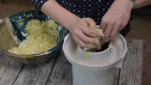 Making sauerkraut in a fermentation crock