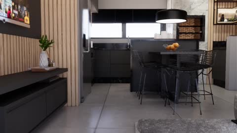 cozinha - sala de tv - passeio 3D