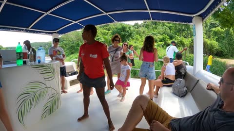 Taino dances on a river boat, Chavon River, Bayahibe,Dominican Republic