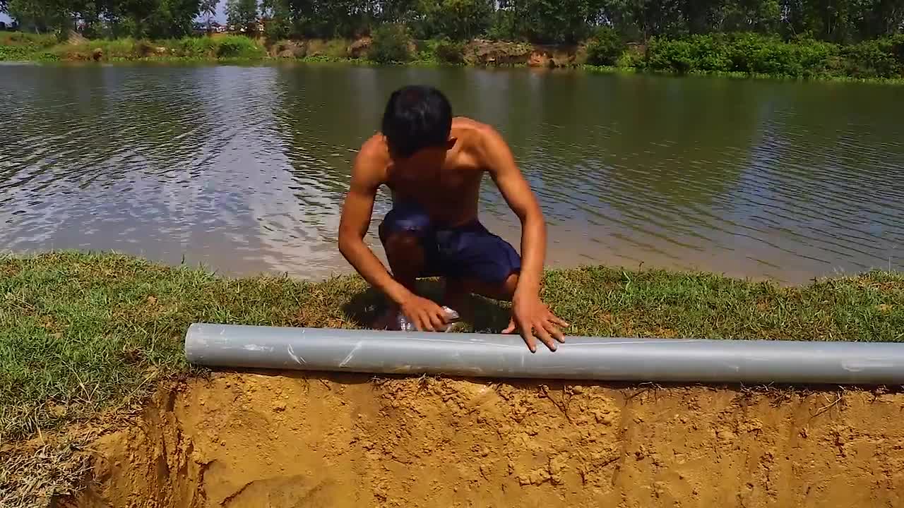 Making Trap To Catch Catfish In The Secret Hole With PVC Pipe & Chicken Eggs-8