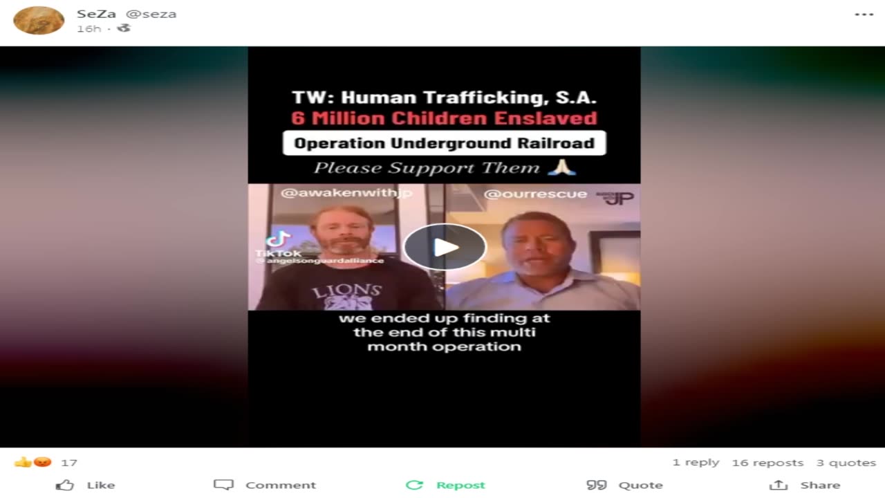 gab - TW; human trafficking, S.A. 6 million children enslaved, Operation Underground Railroad