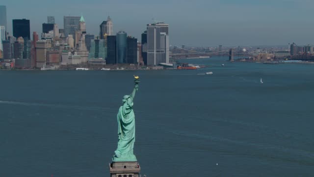 Statue of Liberty and NYC Skyline 4K Stock Footage Clip