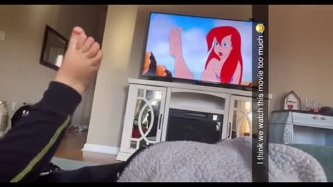 A little boy see a little mermaid