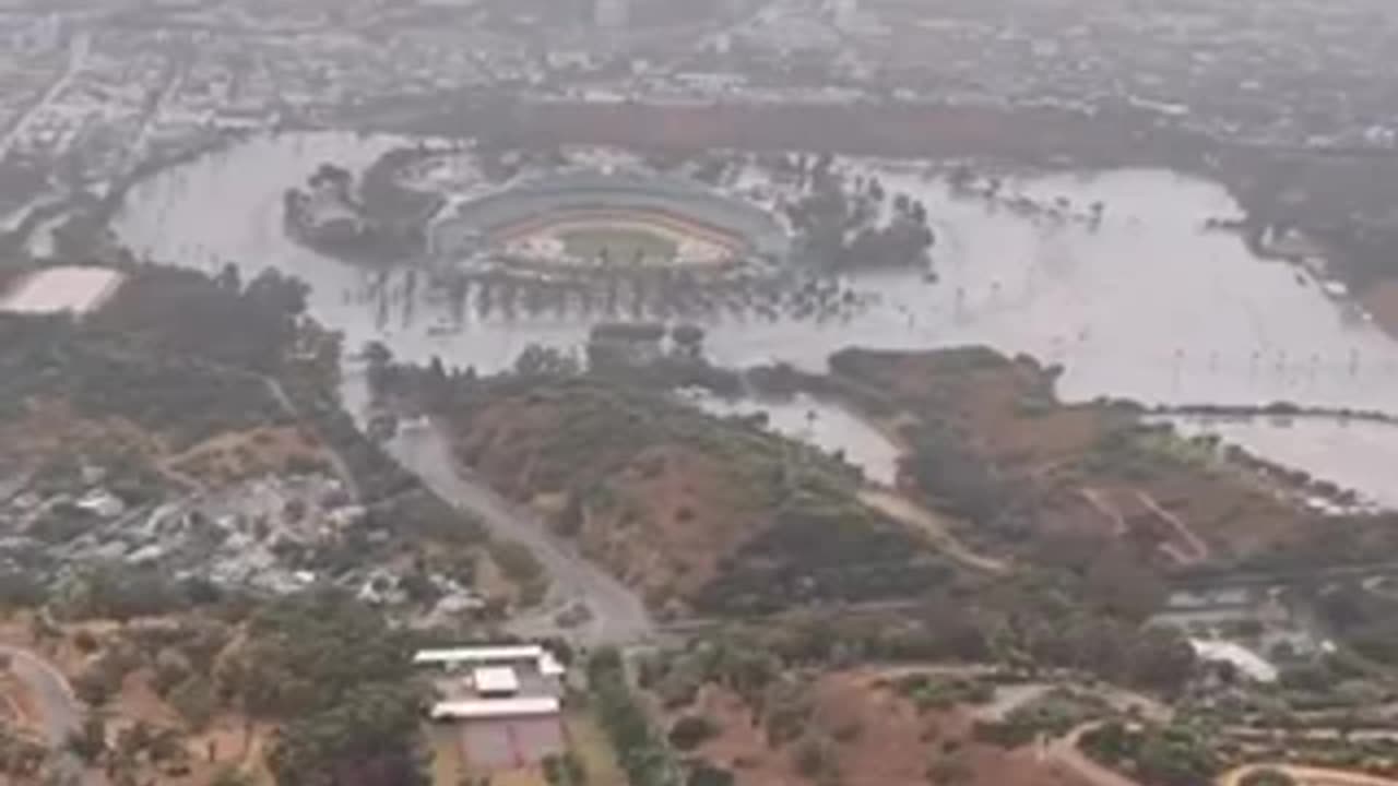 Dodger Stadium Completely Surrounded By Water