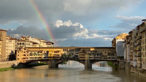 Beautiful rainbow over city