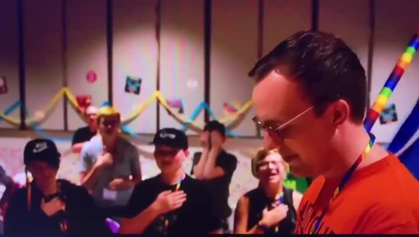 Pledge of allegiance to the gay pride flag led by Pete Buttigieg’s Sodomite "Husband"