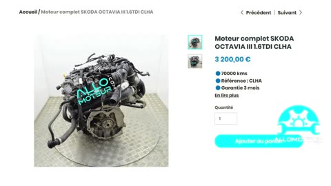 ALLOMOTEUR.COM - Moteur complet SKODA OCTAVIA III 1.6TDI CLHA