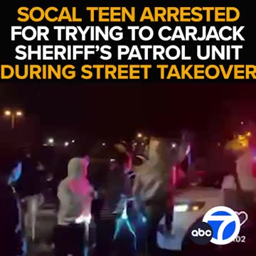 Sheriff patrol car comes under attack during a street takeover in Highland, California