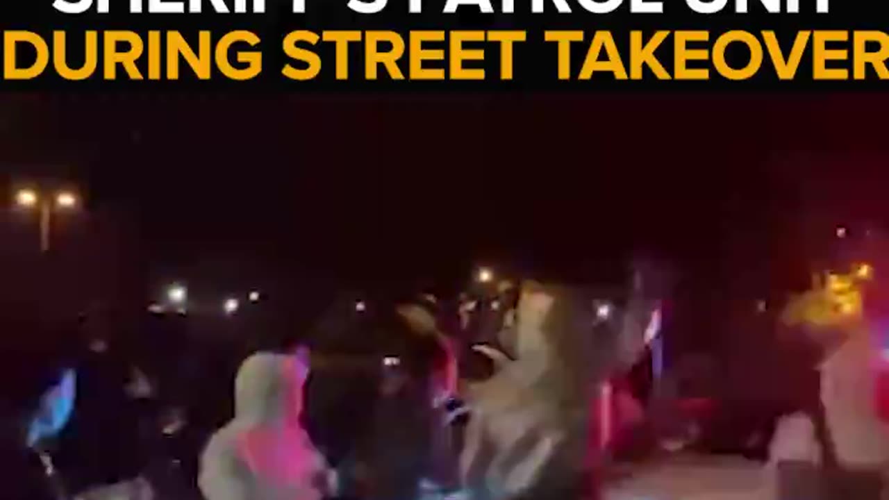 Sheriff patrol car comes under attack during a street takeover in Highland, California