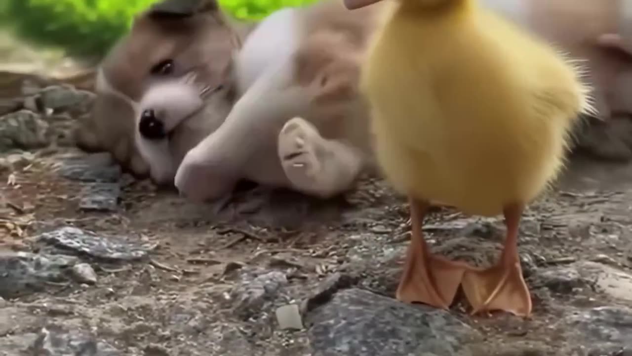 The love between the puppies and ducklings 🥰