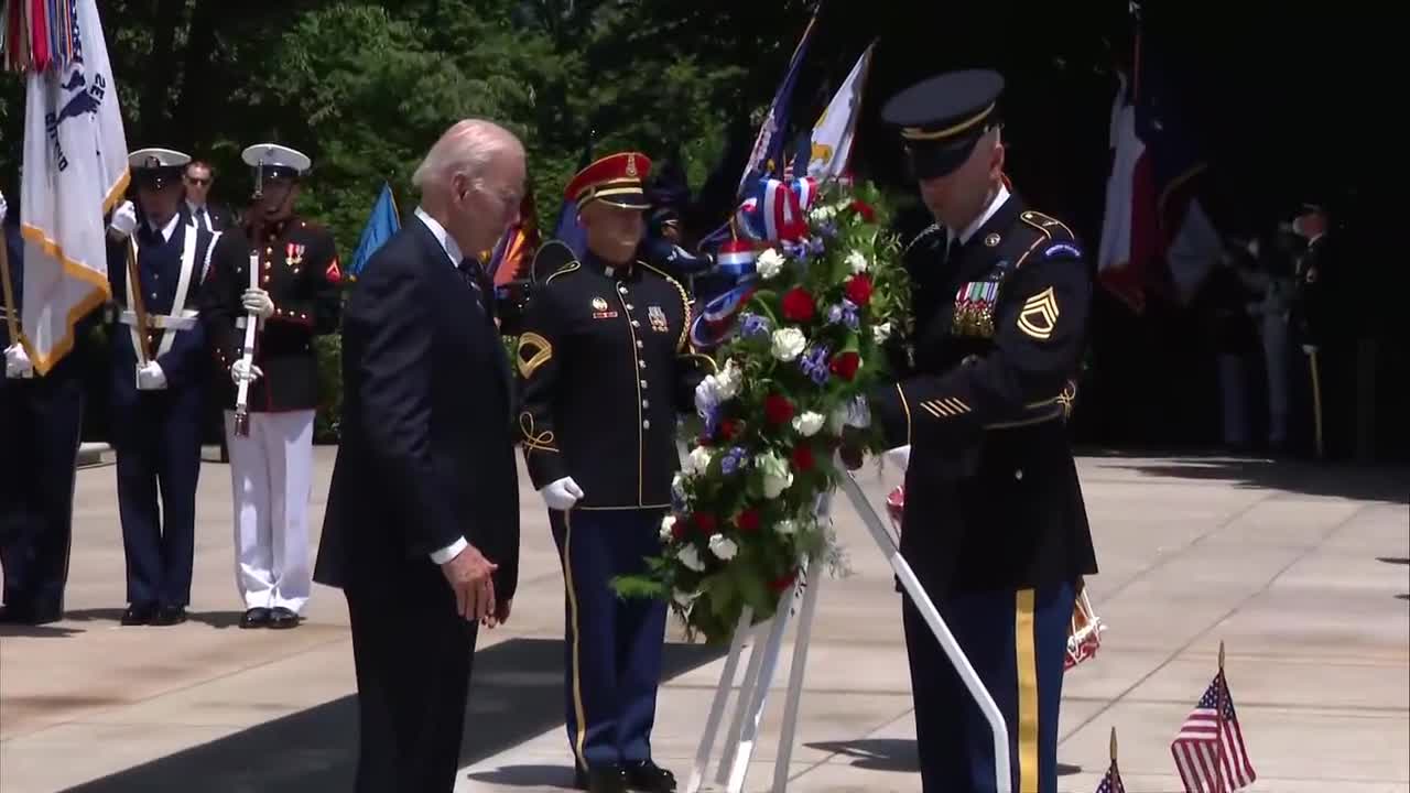 Biden lays wreath at the Tomb of the Unknown Soldier at Arlington National Cemetery on Memorial Day