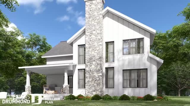 Plan de maison farmhouse américaine, 4 chambres, superbe cuisine, garage double (Plan 2673-V2)