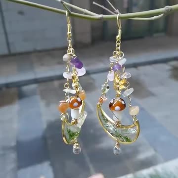Mushroom Forest Quartz Drop Earrings
