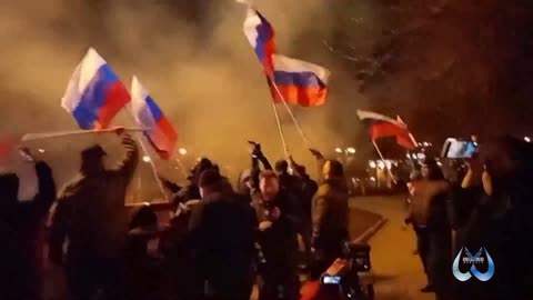 Celebrations in eastern Ukraine's Donetsk after Russian recognition