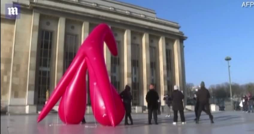 Individuals Place Inflatable Clitoris Near Eiffel Tower