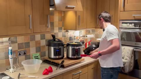 Pork loins, mash, gravy and veggies in under an hour. Pressure cooker comfort food.