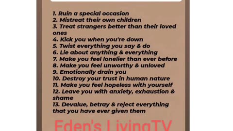 What you can expect from a Narcissistic person with Eden's Living TV