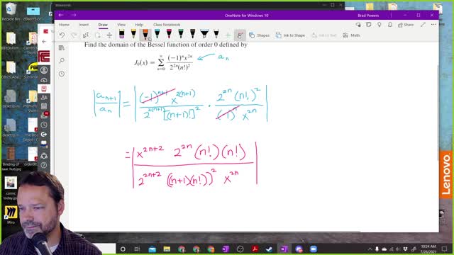 Calculus 2 - Section 11-8 - Class Example of finding radius of convergence of the bessel function