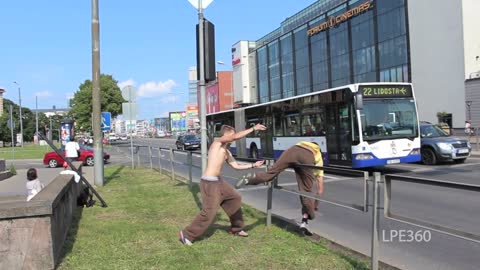 Guy jumping and hitting himself