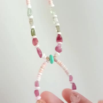 Tourmaline Rubellite Apyrite beads sakura onyx gemstone pink princess spiny oyster necklace