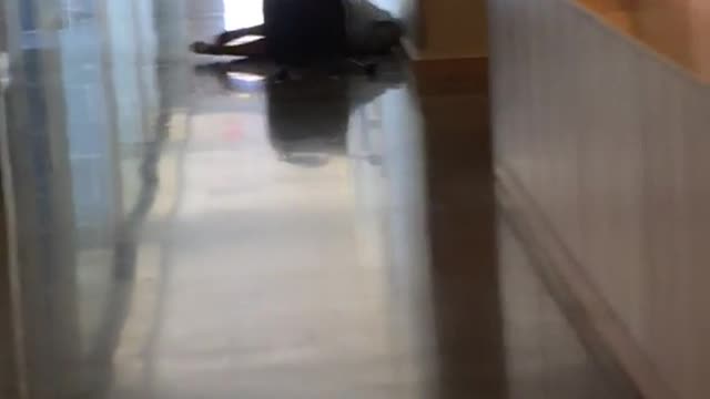 Hallway girl chair ride fail