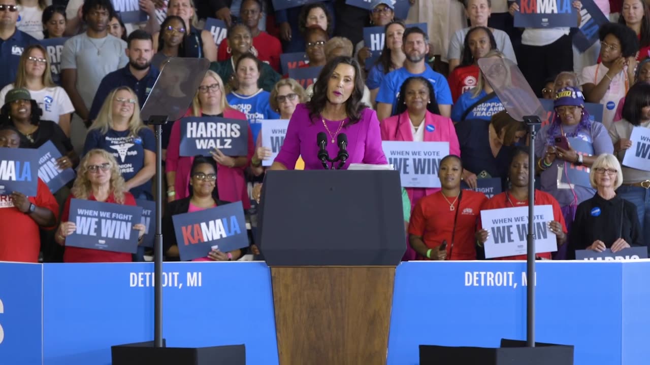 Governor Gretchen Whitmer speaks at Michigan rally for Kamala Harris