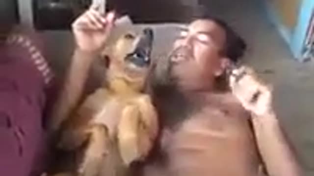 FUNNY VIDEO - Drunk with his faithful dog