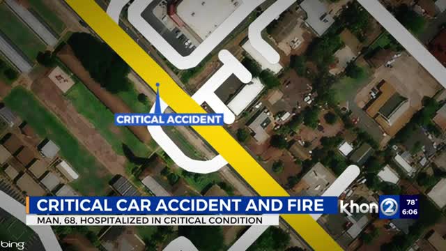 Man's vehicle set on fire after crashing into pole