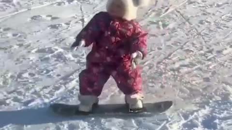 The babies are skiing