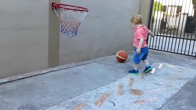Amazing 22 month old Baby Playing Basketball - Perfect Shot
