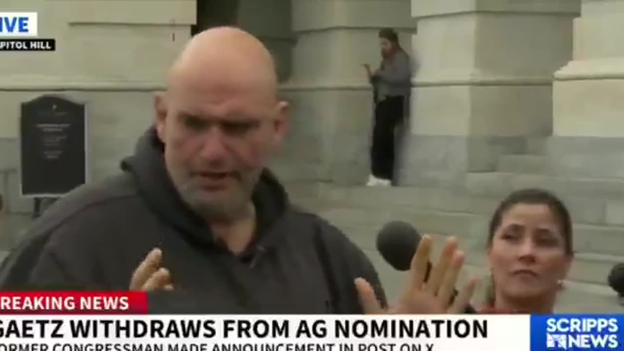 Fetterman reacts to the news that Matt Gaetz withdrew his name as Trump's Attorney General nominee