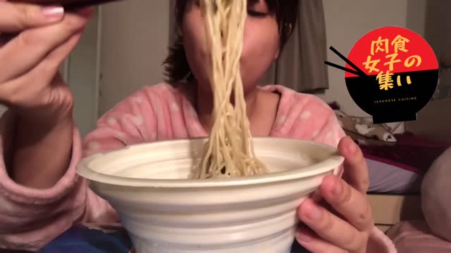 Japanese girl eats famous ramen Ippudo