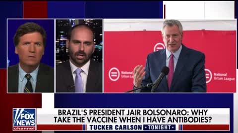 Tucker Carlson on 'No mask, no entry' w Eduardo Bolsonaro son of Brazilian President 9/21/21