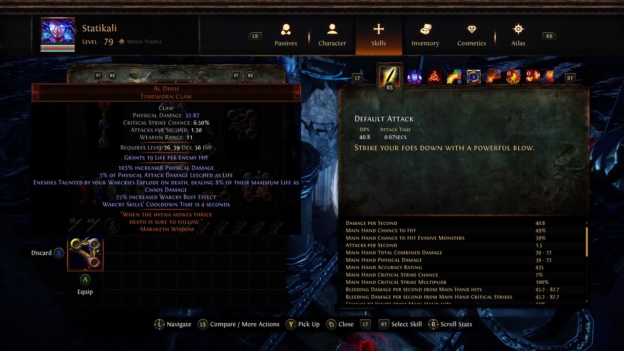 POE SSF Crucible Unique Timeworn Claw Al Dhih