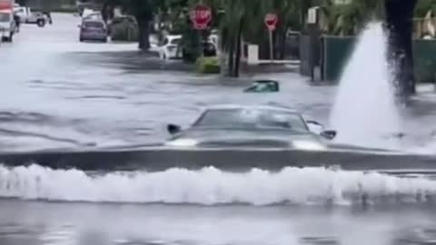 A mechanic who drives a car across a stagnant road.