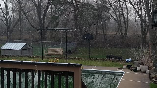 Backyard snow over the pool