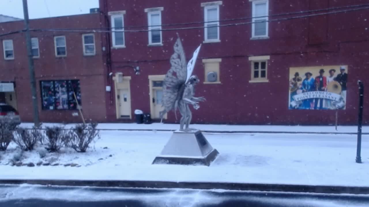 A Snowy Day at the Mothman Statue