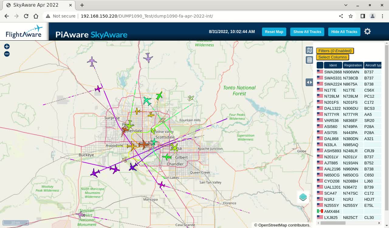 September 1st 2022 time lapsed piaware for phoenix az