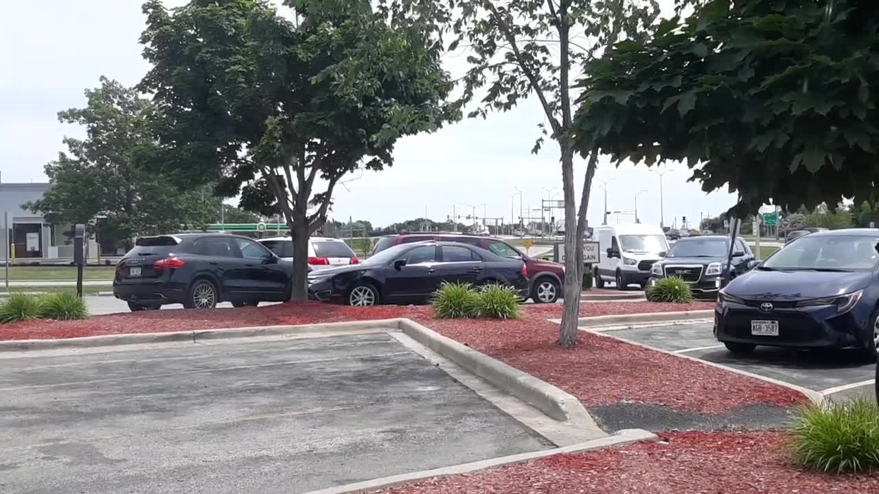 Stuck in parking lot.