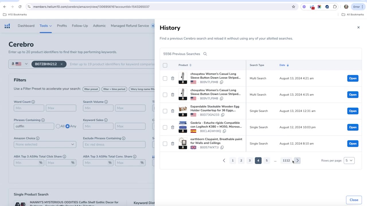 How to View the History of your Amazon Keyword Searches - Cerebro Pro Training