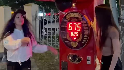 Girls Boxing on the punction machine