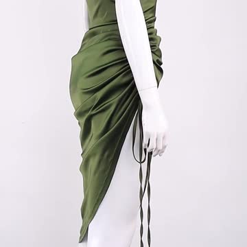 Summer Dress Drawstring Spaghetti Straps Cowl Neck Backless Long Dresses for Women