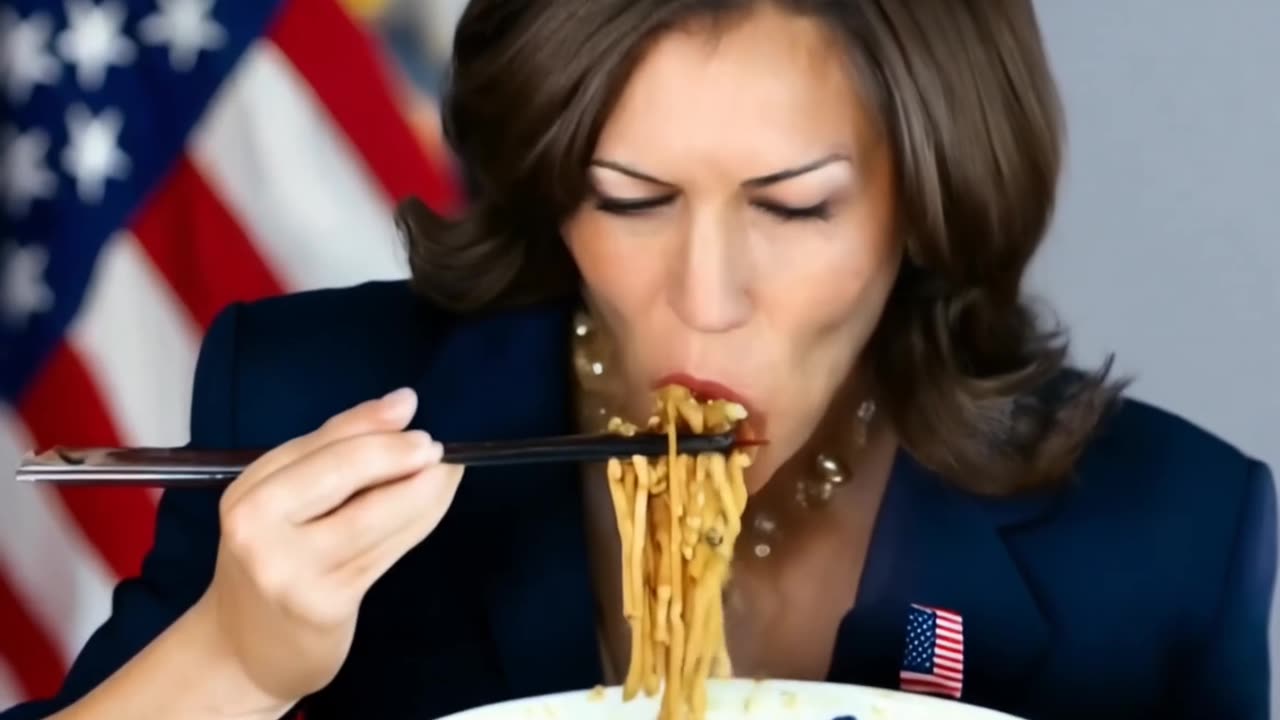 Kamala Harris Eating Spaghetti - AI Generated