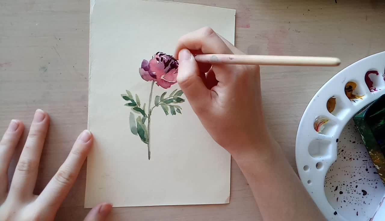 Painting Peony in Watercolour