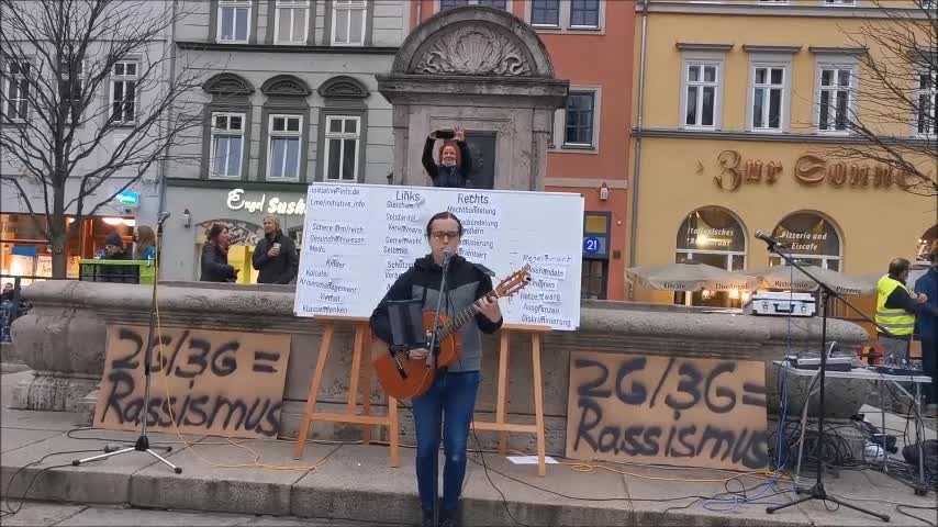 2G u. 3G stoppen - Jena, Markt, 20 11 2021 - YANN SONG KING, WENN DIE CORONA-SCHEISSE VORBEI IST
