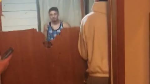 Guy runs through broken door happy birthday