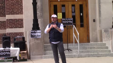 Mike Detmer speaks at " Back to Campus 100% " rally at MSU East Lansing Michigan